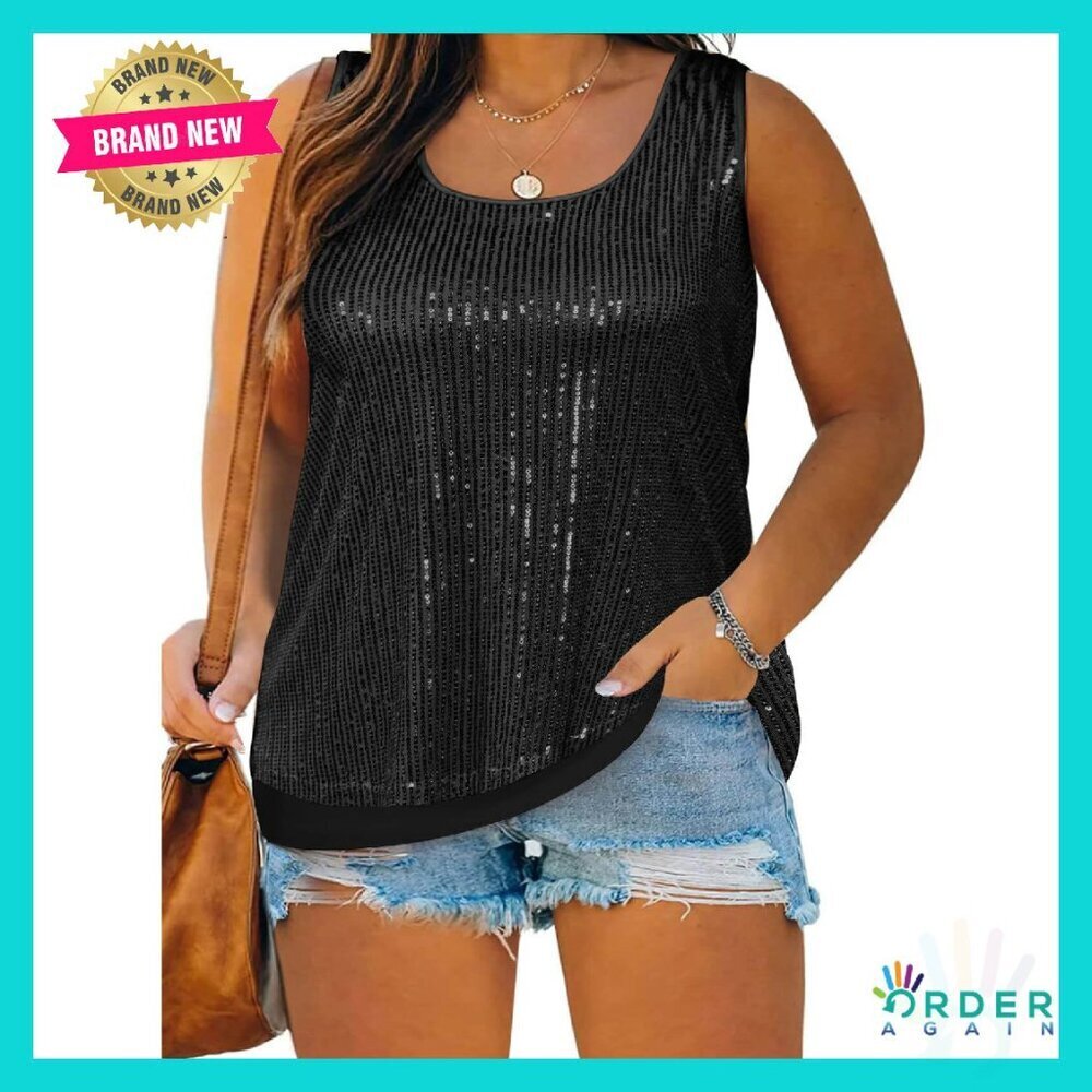Sequin Sparkle Tank Top Plus Size Elegant Y2K Chic Party Wear Sleeveless